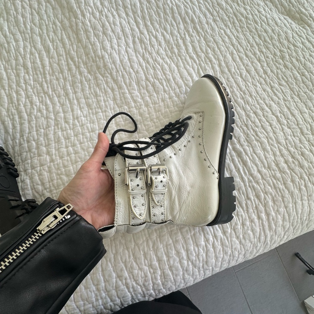 Rebecca Minkoff Jaiden 7 1/2 Studded Leather White Ankle Boots with Buckles - Picture 2 of 4